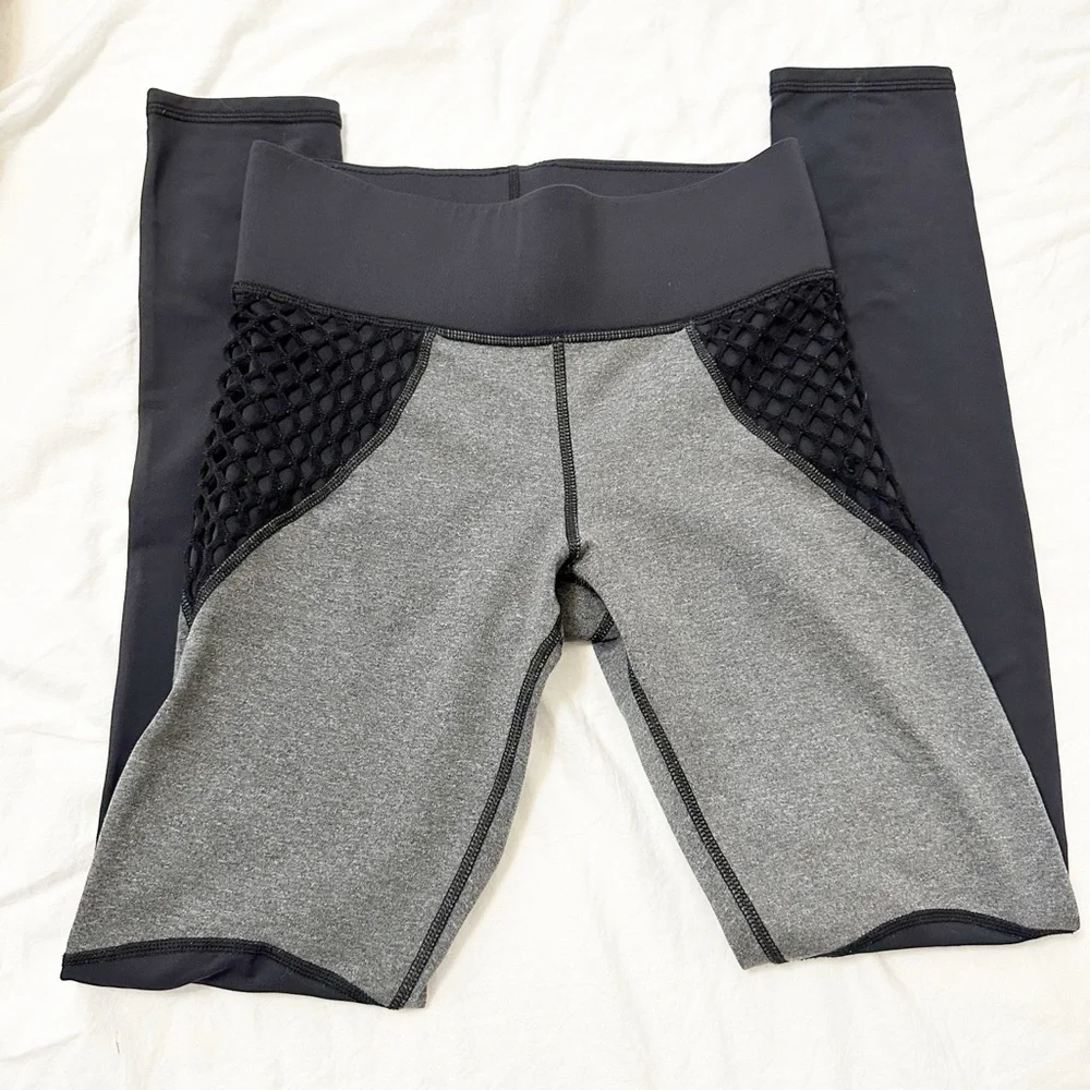 Michi Grey Black Colorblock Net Athletic Leggings Size XS